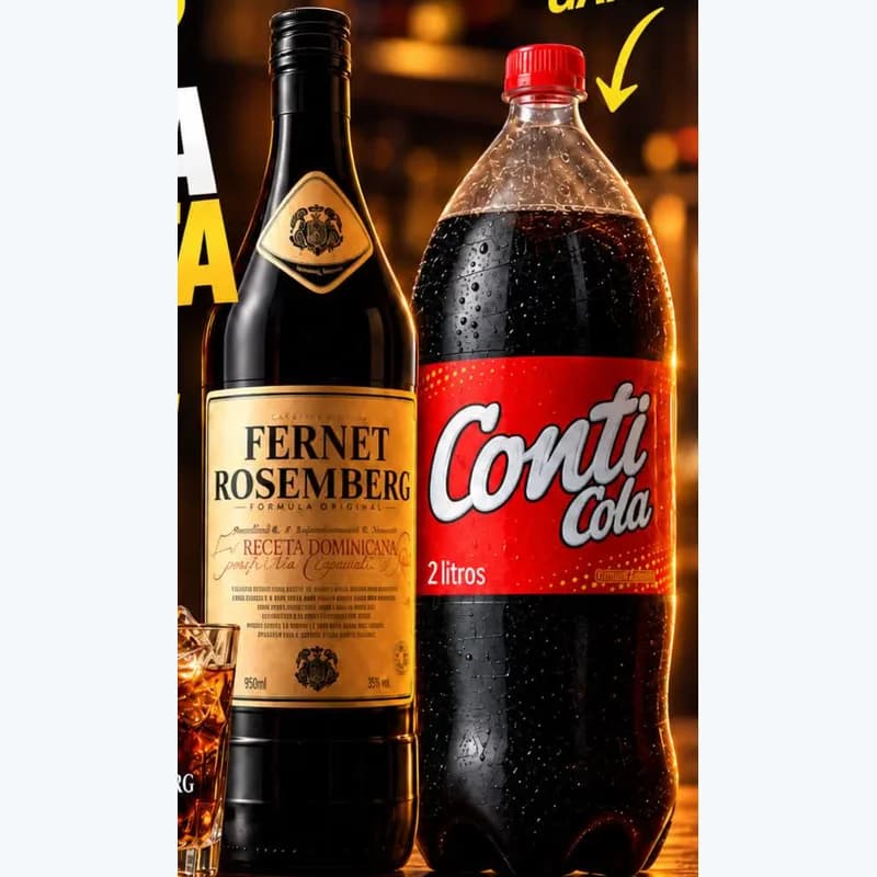 Fernet Rosemberg 950 ml + Conti Cola 2 L por R$ 0,01